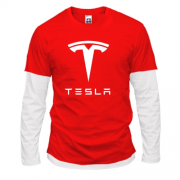 Комбинированный лонгслив с лого Tesla