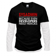 Комбинированный лонгслив sysadmin because developers need hero