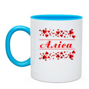 Чашка з сердечками і ім'ям "Аліса"