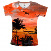 Женская 3D футболка с тропическим закатом