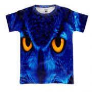 3D футболка с совой на синем фоне