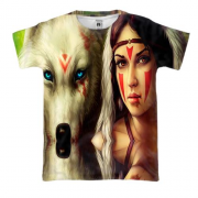 3D футболка з дівчиною і білим вовком в лісі