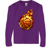 Детская футболка с длинным рукавом с горящим баскетбольным мячом
