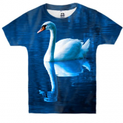 Детская 3D футболка с лебедем на пруду