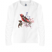 Детская футболка с длинным рукавом с птицей на ветке с цветами (