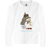 Детская футболка с длинным рукавом со снеговиком " Merry Christm