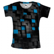 Женская 3D футболка с черно-синими кубами