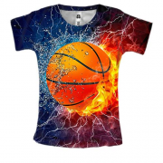 Женская 3D футболка с баскетбольным мячом в огне и воде