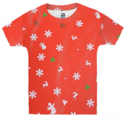 Детская 3D футболка Snowflakes on red