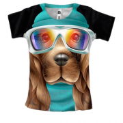 Женская 3D футболка Собака в лыжной маске