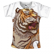 Женская 3D футболка с рычащим тигром