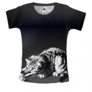 Женская 3D футболка с котом и мячиком