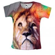 Женская 3D футболка со львом в радужном дыме