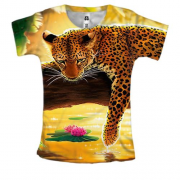 Женская 3D футболка с тигром в джунглях
