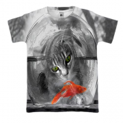 3D футболка с котом и золотой рыбкой