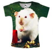 Женская 3D футболка с новогодней крысой и подарком 2020