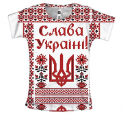 Жіноча 3D футболка з малюнком у стилі вишиванки "Слава Україні"