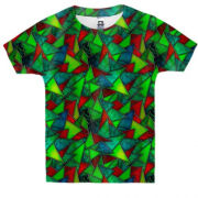 Детская 3D футболка с треугольным зеленым витражом