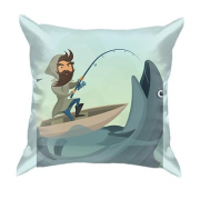 3D подушка с рыбаком и большой рыбой