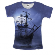 Женская 3D футболка с парусным кораблем на фоне луны
