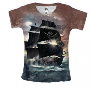 Женская 3D футболка с пиратским кораблем