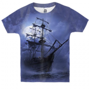 Детская 3D футболка с парусным кораблем на фоне луны