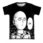 3D футболка Сайтама на фоне иероглифов