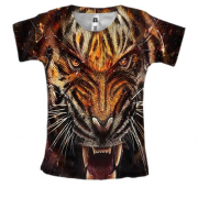Женская 3D футболка с  рычащим тигром