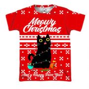 3D футболка Кот в гирлянде - Meowy Christmas