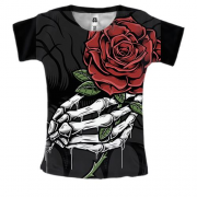 Женская 3D футболка со скелетом и розой