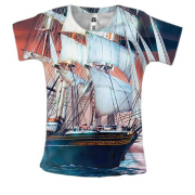 Женская 3D футболка с кораблем в море