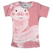Женская 3D футболка со свинкой балериной