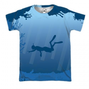 3D футболка с дайвером под водой