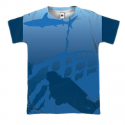 3D футболка с дайвером и акулой