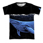 3D футболка с синим китом ночью