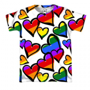 3D футболка Сердца радуга