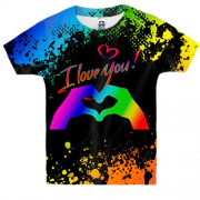 Детская 3D футболка I love you rainbow