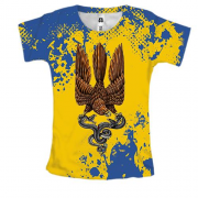 Женская 3D футболка с соколом-гербом Украины (желто-синяя)