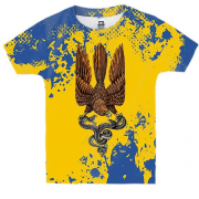Детская 3D футболка с соколом-гербом Украины (желто-синяя)