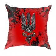 3D подушка із соколом-гербом України (червоно-чорна)