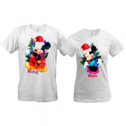 Парні новорічні футболки Міккі і Міні Маус