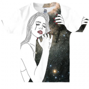 Детская 3D футболка девушка обнимает космос