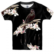 Детская 3D футболка с птицей на ветке