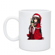 Чашка з аніме-дівчиною в новорічному костюмі