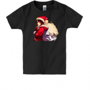 Детская футболка с аниме девушкой и мешком подарков