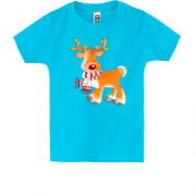 Детская футболка с рыжим оленем в шарфе