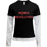 Лонгслив комби с надписью "women revolution"
