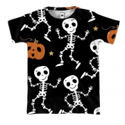 3D футболка зі скелетами і гарбузами