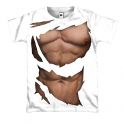 3D футболка "Накачений торс" бiла