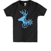 Детская футболка с головой оленя в снежинках